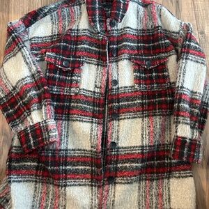 Bagatelle Plaid Teddy Jacket - Red, Black, Cream